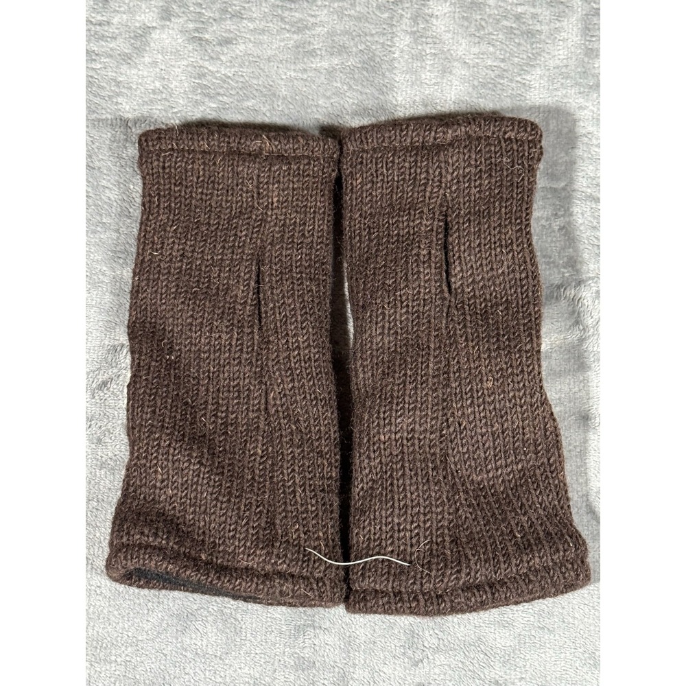 Knit Fingerless Gloves Womens One Size Brown Wool Embroidered Floral Nepal - Picture 4 of 5